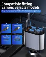 Retractable Car Charger, 4 in 1 Fast Charging Car Charger with USB-C & USB-A, Compatible with iPhone 17/16/15/14/13/12/11,Galaxy,Pixel, Car Accessories for Men Women Drivers - Image 5