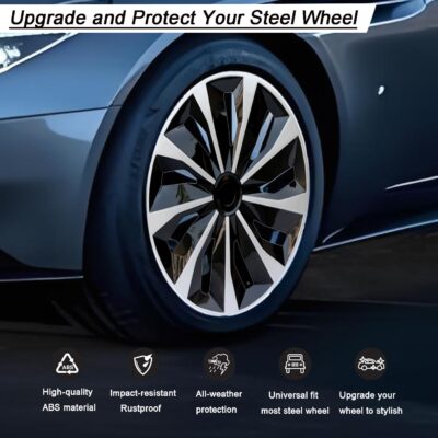 Hubcap Wheel Covers Replacement Size R15 Hub Caps Universal-Fit Steel Wheel Rims Cover ABS Tire Cap for Most Cars Trucks Sedans SUV -Set of 4（15-inch，Silver-Black） - Image 5