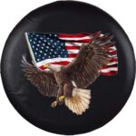 Spare Tire Cover, Wheel Cover with American Eagle USA Flag PVC Leather Waterproof Dust-Proof Universal Fit for Jeep Trailer RV SUV Camper Vehicle (14 Inch)