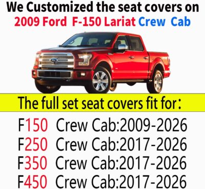 Aierxuan Full Set Car Seat Covers Custom Fit 2009-2026 Ford F150 Crew Cab, 2017-2026 F250 F350 F450 Super Duty Pick-up Truck, Automotive Vehicle Cushion Cover with Waterproof Leather (Black and Red) - Image 6