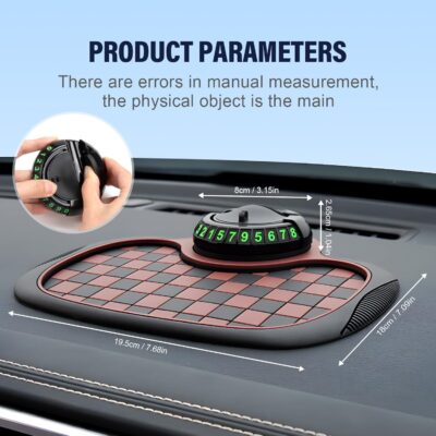 Multifunction Car Anti Slip Mat, 360° Rotatable Phone Holder Dashboard Pad with Temporary Parking Number Rotatable Car Anti Slip Mat Phone Holder (Black-2PCS) - Image 2