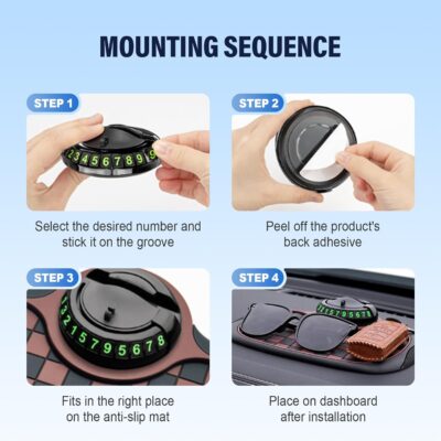 Multifunction Car Anti Slip Mat, 360° Rotatable Phone Holder Dashboard Pad with Temporary Parking Number Rotatable Car Anti Slip Mat Phone Holder (Black-2PCS) - Image 3