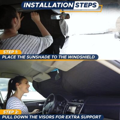 EcoNour Car Windshield Sunshade | Blocks 99% Heat & Keeps Interior Cool | Universal Fits Cars, SUVs, Trucks | Automotive Sun Screen, Visor & Car Accessories for Summer | Medium (64x32 Inches) - Image 7