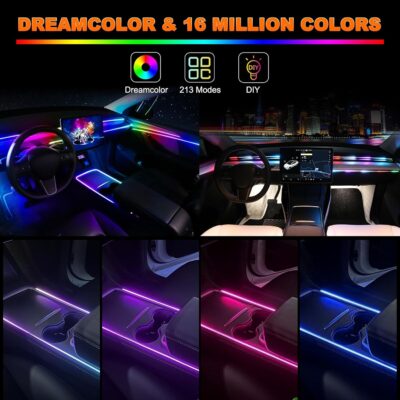 Interior Car LED Strip Lights, Acrylic LED Lights for Car with Dynamic Dreamcolor Chasing, Ambient Lighting Kits Music Sync Wireless APP and RF Remote Control (10 in 1) - Image 2