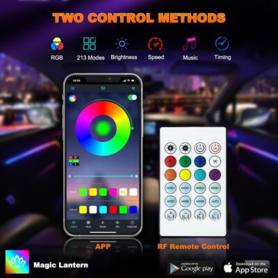 Interior Car LED Strip Lights, Acrylic LED Lights for Car with Dynamic Dreamcolor Chasing, Ambient Lighting Kits Music Sync Wireless APP and RF Remote Control (10 in 1) - Image 7