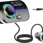 Bluetooth Car FM Transmitter,HIDOU Bluetooth 5.0 Car Radio Adapter Receiver with 7 Color Light,QC3.0/2.4A USB Car Charger Kit,Siri Assistant,Handsfree Mp3 Player Black