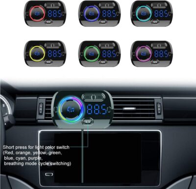 Bluetooth Car FM Transmitter,HIDOU Bluetooth 5.0 Car Radio Adapter Receiver with 7 Color Light,QC3.0/2.4A USB Car Charger Kit,Siri Assistant,Handsfree Mp3 Player Black - Image 3