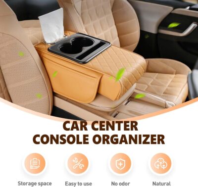 Multifunctional Car Armrest Cushion with Integrated Booster, 2026 Upgraded Universal Style Memory Cotton Car Armrest Box Pad, Car Center Console Armrest Pillow, with 2 Cup Holder (Black Red) - Image 2