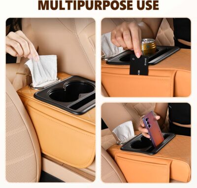 Multifunctional Car Armrest Cushion with Integrated Booster, 2026 Upgraded Universal Style Memory Cotton Car Armrest Box Pad, Car Center Console Armrest Pillow, with 2 Cup Holder (Black Red) - Image 4