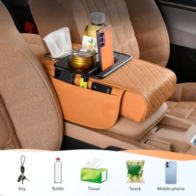 Multifunctional Car Armrest Cushion with Integrated Booster, 2026 Upgraded Universal Style Memory Cotton Car Armrest Box Pad, Car Center Console Armrest Pillow, with 2 Cup Holder (Black Red) - Image 5