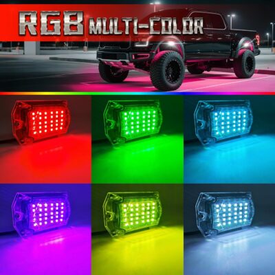 8 Pods Full Angle RGB LED Rock Lights for Truck Jeeps ATV UTV RZR Offroad Golf Cart SXS, Waterproof Multicolor Neon Underglow Kit with Bluetooth APP/RF Remote, 12Volt Underbody Lights - Image 4