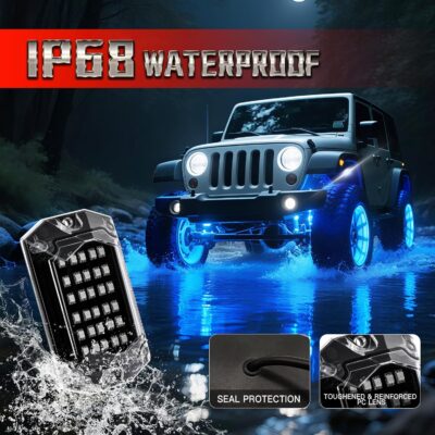 8 Pods Full Angle RGB LED Rock Lights for Truck Jeeps ATV UTV RZR Offroad Golf Cart SXS, Waterproof Multicolor Neon Underglow Kit with Bluetooth APP/RF Remote, 12Volt Underbody Lights - Image 5