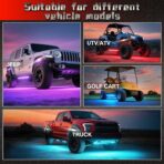8 Pods Full Angle RGB LED Rock Lights for Truck Jeeps ATV UTV RZR Offroad Golf Cart SXS, Waterproof Multicolor Neon Underglow Kit with Bluetooth APP/RF Remote, 12Volt Underbody Lights - Image 6