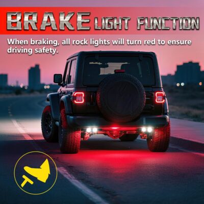 8 Pods Full Angle RGB LED Rock Lights for Truck Jeeps ATV UTV RZR Offroad Golf Cart SXS, Waterproof Multicolor Neon Underglow Kit with Bluetooth APP/RF Remote, 12Volt Underbody Lights - Image 8