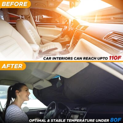 EcoNour Car Windshield Sun Shade | 2025 Upgraded Innovative No-Light-Pass Technology for Maximum Coverage | Foldable Sun Shade Keeps Your Vehicle Cool | Must-Have Car Accessories | Small (59" x 29") - Image 6