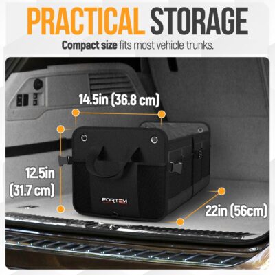 FORTEM Trunk Organizer For SUV Car Organizer and Storage, Multi-Compartment Storage Bag Car Accessories for Women Men, Perfect Christmas Gifts, 1680D Oxford, Non Slip Bottom, Straps, Soft Cover (50L) - Image 3