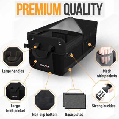 FORTEM Trunk Organizer For SUV Car Organizer and Storage, Multi-Compartment Storage Bag Car Accessories for Women Men, Perfect Christmas Gifts, 1680D Oxford, Non Slip Bottom, Straps, Soft Cover (50L) - Image 2