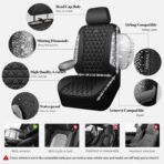 CAR PASS Bling Diamond Leather Car Seat Covers for 2 Front Interior Sets, Waterproof Shining Glitter Sparkly Crystal Universal Armrest Fit Automotive Truck SUV Cute Women Girl, Black Silver Rhinestone - Image 3