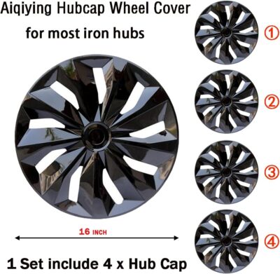 Hubcaps Wheel Covers Replacement R16 Hub Cap Universal Steel Wheels Rims Tire Cover ABS Material Exterior Accessories for Most Car Truck SUV -Set of 4（16-inch，Black） - Image 5