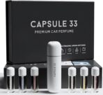 Car Perfume Starter Pack, Car Air Freshener, Ultrasonic Aroma Diffuser, 6 Fragrances (White Crystal, Red Diamond, East Gold, Ocean Blue, Sweet Cherry, Light Pink) (White)