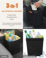 Car Trash Can with Lid, Cute Leakproof Car Trash Garbage Bag Hanging Vehicle Trash Bin Small Portable Automotive Garbage Cans Organizer for Back/Front Seat/Console(Trapezoid,Black) - Image 5