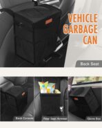 Car Trash Can with Lid, Cute Leakproof Car Trash Garbage Bag Hanging Vehicle Trash Bin Small Portable Automotive Garbage Cans Organizer for Back/Front Seat/Console(Trapezoid,Black) - Image 6