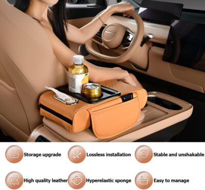 Car Armrest Cushion,5-in-1 Center Console Cover with 2 Storage Bags Cup Holder, Tissue Box Slot, Phone Slot for Sedans, Car Accessories Interior Organizers (Black) - Image 6