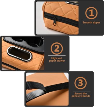 Car Armrest Cushion,5-in-1 Center Console Cover with 2 Storage Bags Cup Holder, Tissue Box Slot, Phone Slot for Sedans, Car Accessories Interior Organizers (Black) - Image 7