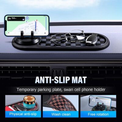 Multifunction Car Anti-Slip Mat, 2026 New 360° Rotating Dashboard Phone Holder, Non Slip Universal Car Mat for Office and Travel, Portable Car Organizer Mat for Drivers (Brown) - Image 4
