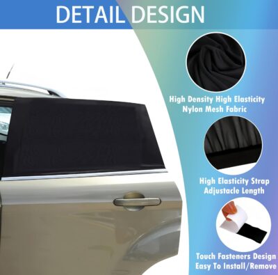 Car Window Sun Shade Cover -2 Pack Breathable Mesh Rear Side Window Shade Sunshade UV Protection for Baby Kids Pet Size M, Mosquito Net Curtain Fit for Most(95%) of Cars, Cover Full Window - Image 4