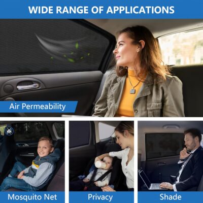 Car Window Sun Shade Cover -2 Pack Breathable Mesh Rear Side Window Shade Sunshade UV Protection for Baby Kids Pet Size M, Mosquito Net Curtain Fit for Most(95%) of Cars, Cover Full Window - Image 3