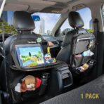 Tsumbay Car Backseat Organizer with Tablet Holder,9 Storage Pockets Foldable Table Tray Seat Back Protectors Kick Mats -PU Leather 1Pck - Image 4