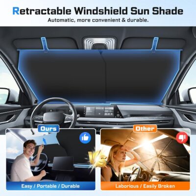 2026 Retractable Windshield Sun Shade Automatic Car Sunshade for Windshield, UV & Heat Protection, Keep Cool and Protect Interior, Adjustable Universal Fit for Car Trucks SUVs (Not for Large Trucks) - Image 3
