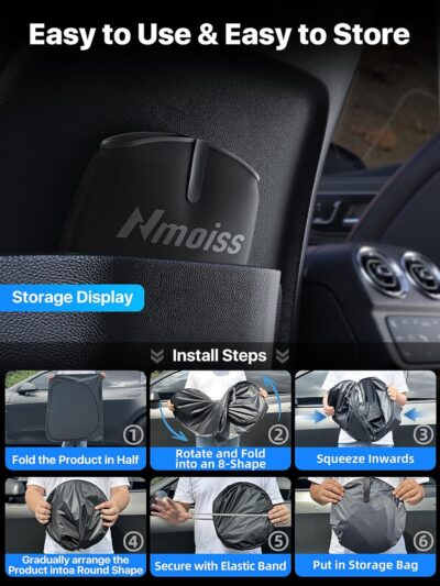 2026 Upgraded Nmoiss Car Windshield Sun Shade [Dot Matrix Reflective Coating] Extended Edge No Light Leakage Design Cooling Protect Car Interior from UV Damage Medium - Image 6