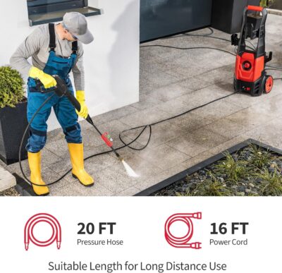 Electric Pressure Washer, 2.5 GPM Power Washer with 4 Quick Connect Nozzles & Foam Cannon, Portable High Pressure Washer Cleaning Machine for Cars Fences Driveways Patios - Image 6