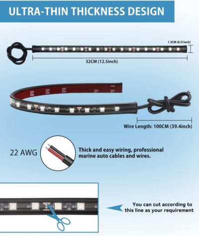 Keiurot 12V Led Light Strip 32CM Waterproof LEDs Light Strips for Cars Motorcycles Golf Cart Interior & Exterior Marine Boat Red Led Strip Lights 5050 18SMD,Pack of 4 - Image 6