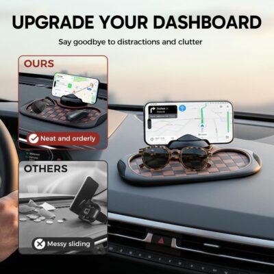 Mobile Phone Bracket Anti-Slip Mat, Multifunction Car Dashboard Mat with Temporary Parking Number, Large Universal Fit Anti-Slip Mat for Phones, Sunglasses and Keys Gadget (Brown-Gray) - Image 4