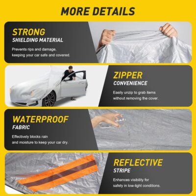 Caromop 10-Layer Waterproof Car Cover All Weather Protection (Snow, Rain, Sun) with Secure Fit Straps and Easy On/Off Zipper-Size A1 (See Size-Chart) - Image 3