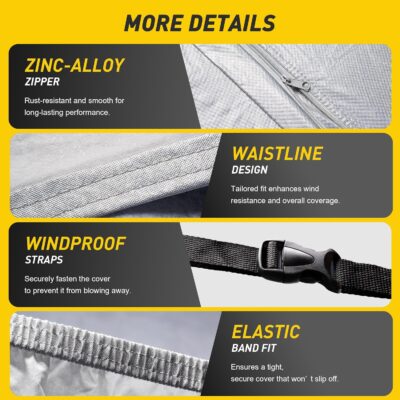 Caromop 10-Layer Waterproof Car Cover All Weather Protection (Snow, Rain, Sun) with Secure Fit Straps and Easy On/Off Zipper-Size A1 (See Size-Chart) - Image 4