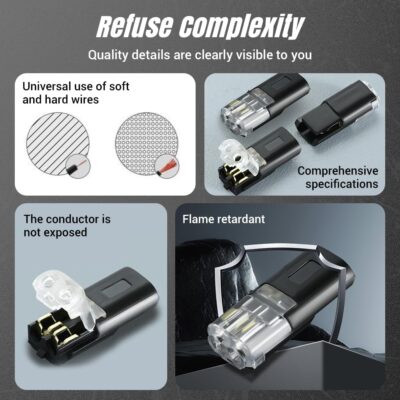 Double Wire Plug in Connector with Locking Buckle, Flame Retardant Locking Wire Quick Connectors, Suitable for Emergency Repairs, Home and Automotive Wiring, Easy to Use (50PCS) - Image 6