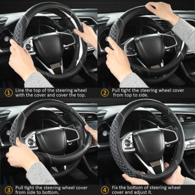West Llama Customized Auto Car Steering Wheel Cover for Honda Civic, CR-Z, Insight, S2000, 14" - 14.25" (Black-Small Size) - Image 5