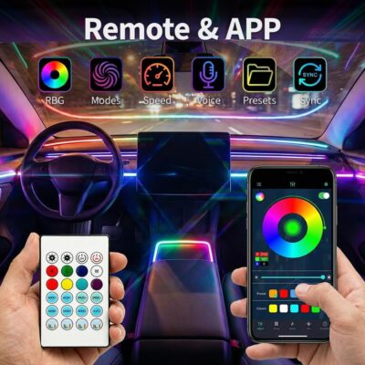 Ambient Lighting Car Led Lights Interior Kit,2PCS 43.3 inches Dream Color Acrylic Led Strips Lights for Car Interior Dashboard,DC 12V Fiber Optic Music Sync Neon Ambiance Lighting with Wireless APP - Image 3