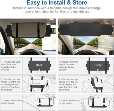 Veharvim Sun Visor Extender for Car (Polarized, UV400, PC Lens, 2 Side Sunshade), Car Visor Extender Sun Blocker, Visor Extender Attachment, Anti-Glare for Safe Driving - Image 8