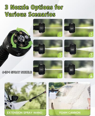 1200PSI Cordless Pressure Washer 2 Batteries - Brushless Cordless Power Washer with 6-in-1 Nozzle, Foam Cannon, LCD Display, Battery Pressure Washer for Patio, Car & Outdoor Cleaning - Image 6