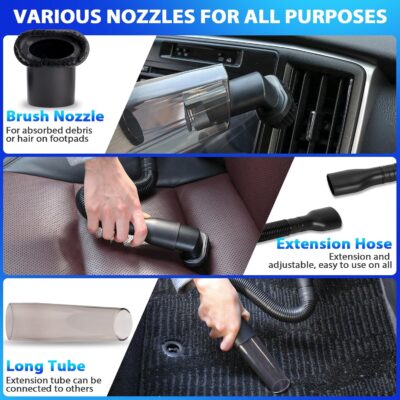 THINKWORK Car Cleaning Kit, Car Detailing Kit Interior Cleaner with High Power Handheld Vacuum, 10Pcs Detailing Brush and Storage Bag, Gray Auto Interior Cleaning Kit for Men - Image 3