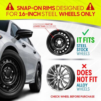 BDK (Set of 4) Matte Black 16" Inch Rims Hubcaps Car Wheel Hub Caps Wheel Covers, Snap-On Direct OEM Replacement Toyota, Honda, Nissan, Ford, Mazda, Chevrolet, Kia, Hyundai, Volvo, BMW - 7 Spokes - Image 3