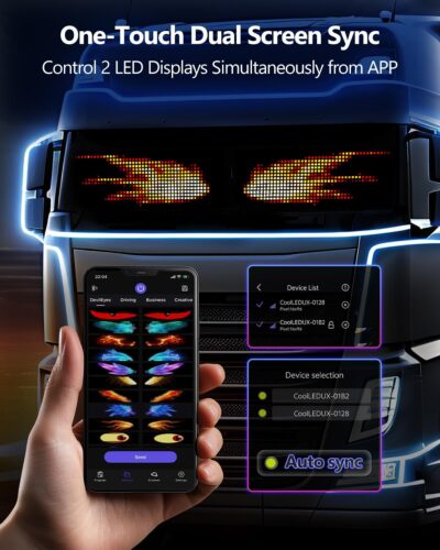 Multifunctional Bright 2PCS Devil Eyes for Cars Windshield - 23in x 5in [ Upgraded Chip Two Screens 100% Synchronized ] Programmable LED Eyes for Car - Flex LED Display - Sized Cars/SUVs/Trucks - Image 6