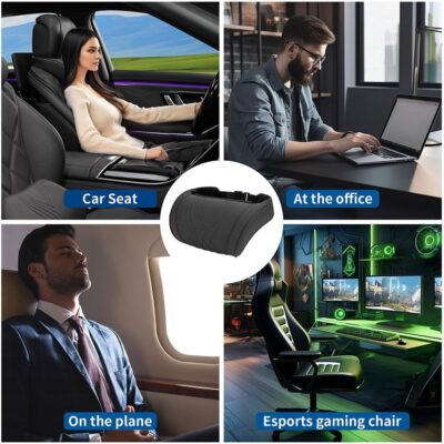 Car Headrest Memory Foam Neck Pillow for Driving with Leather Cover Soft Comfortable Seat Head Pillow Cushion for Most Cars SUV Sedan Home Office Black (2PC) - Image 7