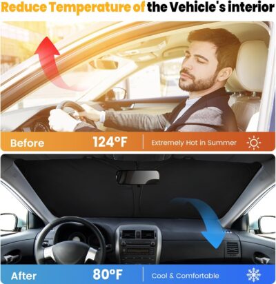 Car Windshield Sun Shade - Foldable Car Sun Shade Windshield for Front Window, Reflector Sunshade Offers Ultimate Protection for Cars Interior (55.2 x 31.5 in) - Image 5