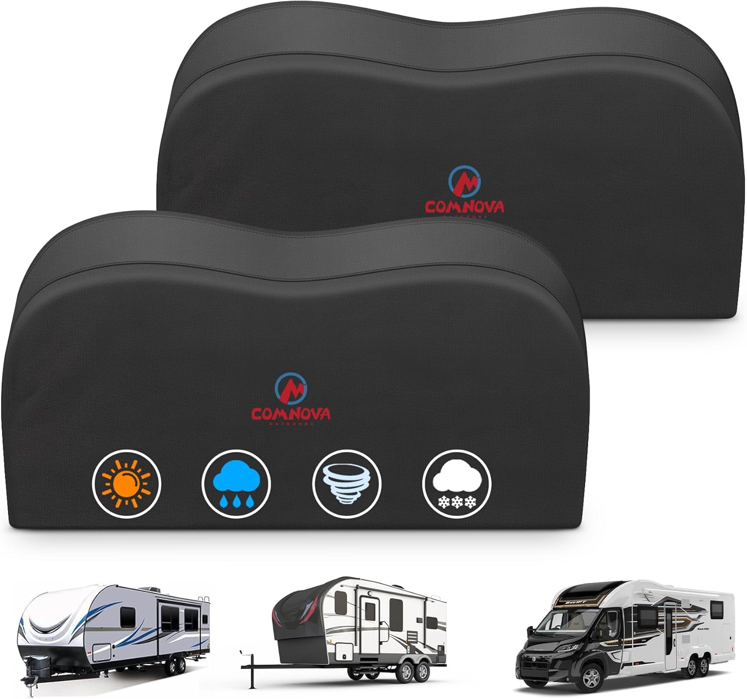 1774765283_71tsmO-PFML._AC_SL1500_.jpg Comnova RV Tire Covers 2 Pack - 600D Dual Axle Tire Cover for Camper RV Trailer Truck, Waterproof Heavy Duty Fade-Resistant Dual Wheel Protector Cover, Fits Tire Diameters 27-29 Inch - Image 1